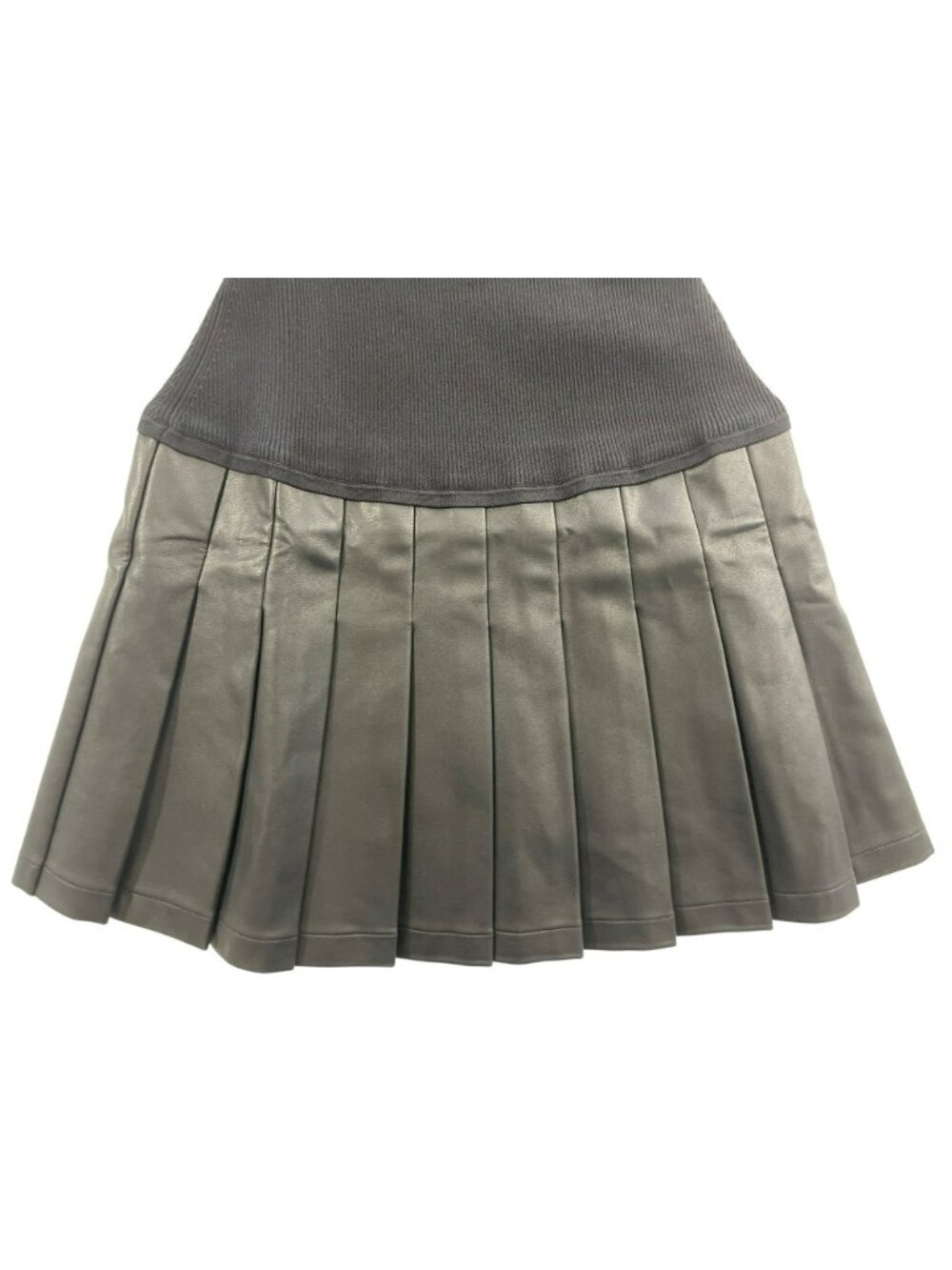 Milly Leather Pleated Skirt Knit Dress Black Sleeveless Ribbed Mock Neck Size P - Picture 4 of 13